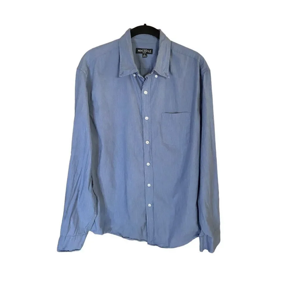 J Crew Mercantile flex, men’s blue button, front shirt, size large